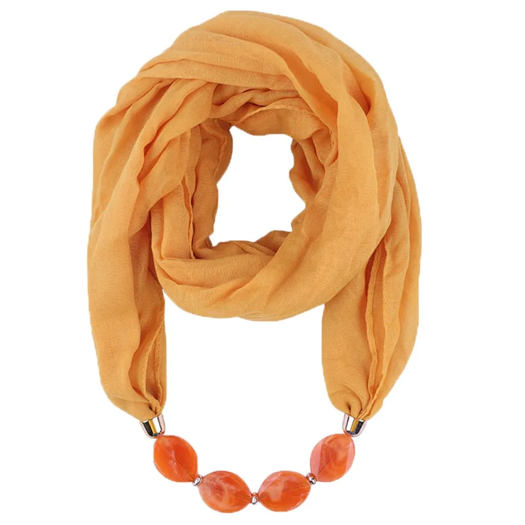 Роскошный шарф, шифоновый шелковый шарф, Осенний женский зимний головной платок, женский шарф, элегантное ожерелье на цепочке, шарфы, шарфы для женщин - Цвет: Цвет: желтый