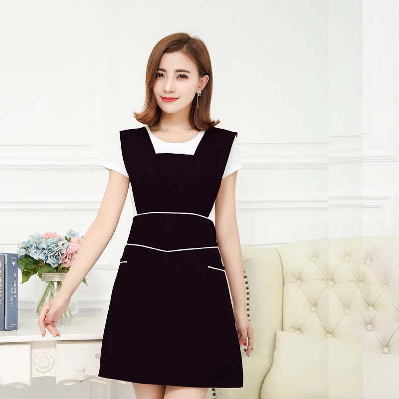 

Женский фартук для дома и кухни, длинный модный Дамский фартук без рукавов для работы официанта, с карманами, для молочного чая