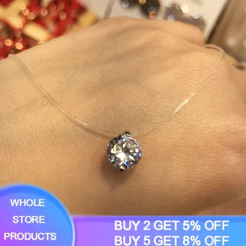 

New Trend Style Mermaid Tear Necklace Zircon Pendant Transparent Fishing line Invisible Women's Necklace Jewelry Clavicle Chain
