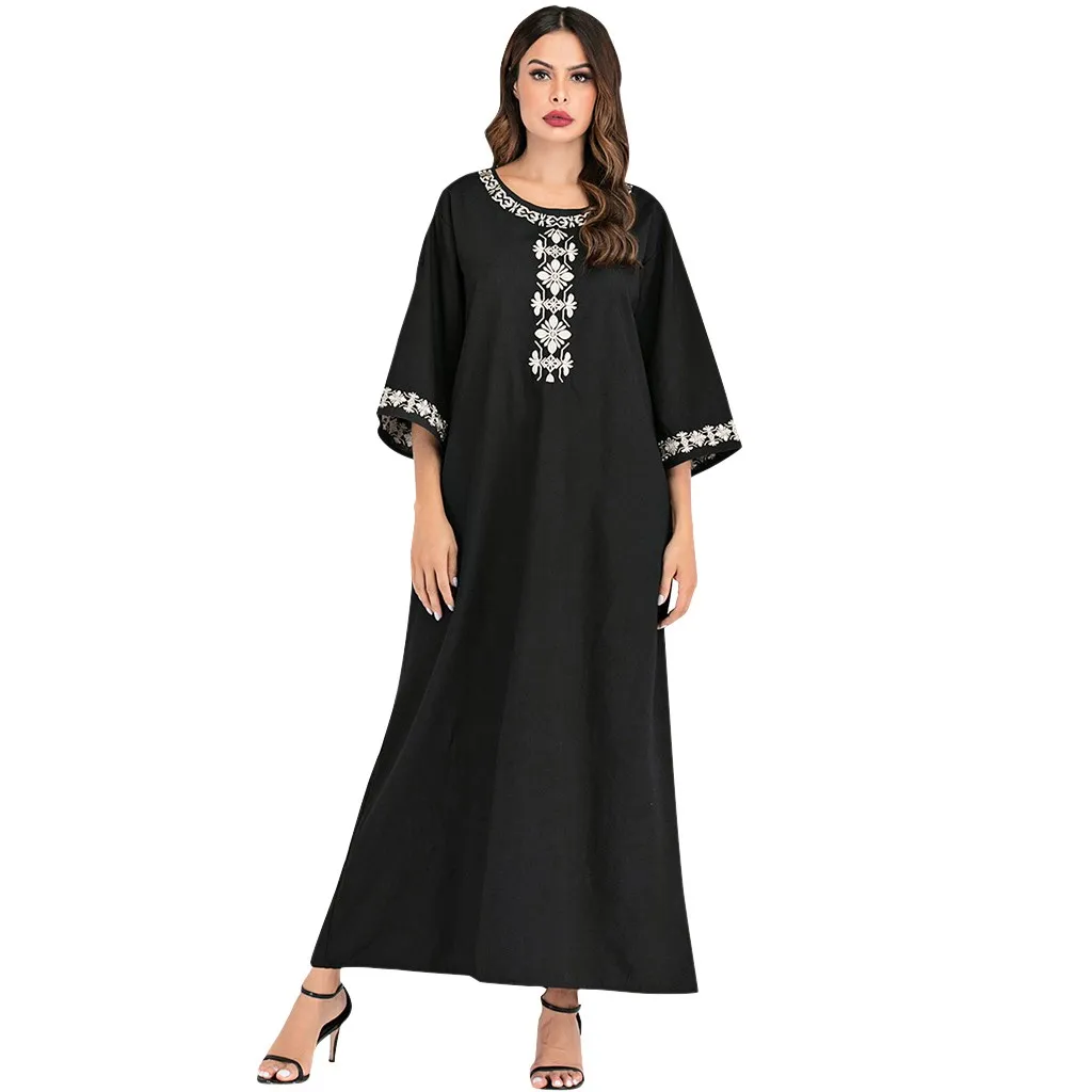 Ropa mujer vestidos, платье размера плюс, женское, круглый воротник, свободное, с вышивкой, мусульманское платье, три четверти, зимнее платье sukienki