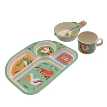 

Baby Bamboo Fiber 5 Pcs/Set Tableware Set Baby Plate Children Cartoon Separation Plate Bowl Fork Spoon Cup Set Feeding Supplies