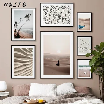 

Scandinavian Desert Abstract Nature Landscape Painting Canvas Poster Nordic Wall Art Print Line Drawing Picture Home Decoration