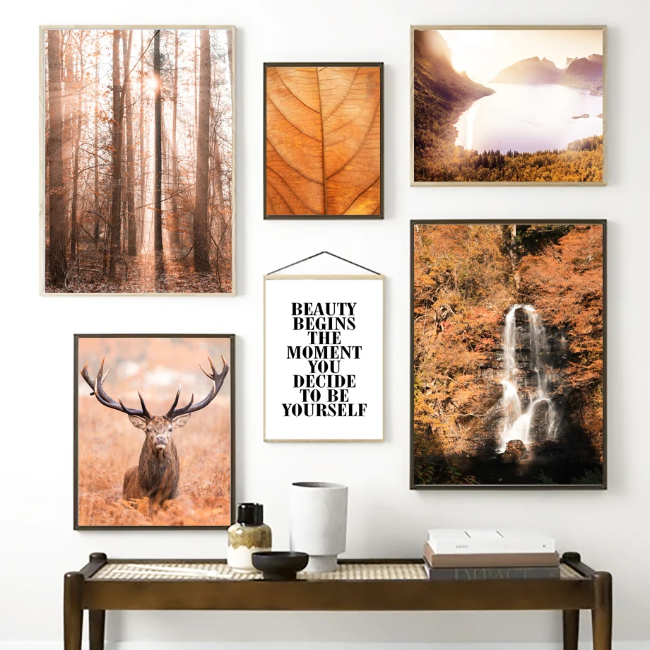 Autumn-Forest-Leaves-Lake-Waterfall-Deer-Wall-Art-Canvas-Painting-Nordic-Posters-And-Prints-Wall-Pictures (1)