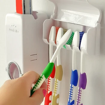 

Bathroom Accessories Set Toothbrush Holder Toothbrush Wall Mount Rack Bathroom Tools Set Automatic Toothpaste Dispenser Holder