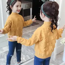 Модный вязаный свитер для девочек; сезон осень-зима; Детские повседневные пуловеры; Новинка; детская Однотонная рубашка с вышивкой; трикотаж; P246