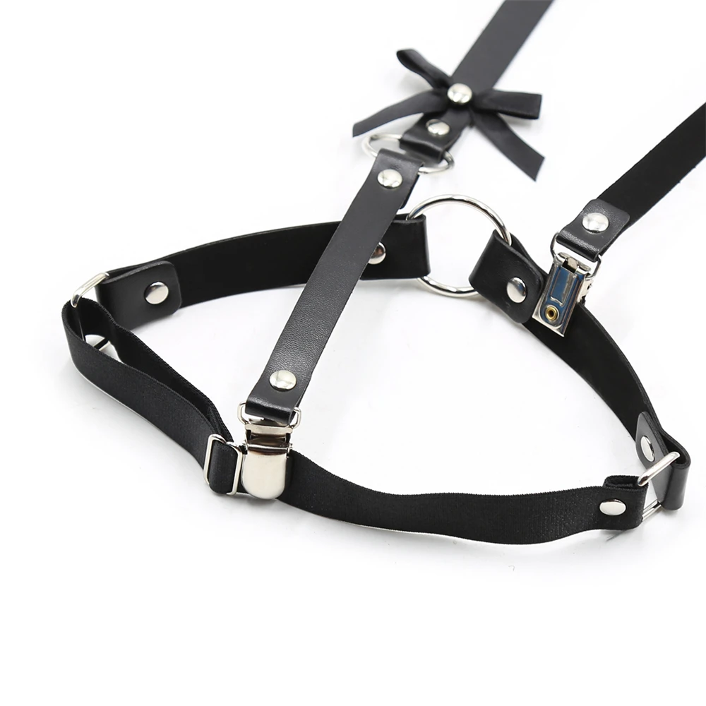 Sexy Black latex Leather pants women fetish open croch clubwear pants pole dance stripper clothes Bondage harness exotic apparel