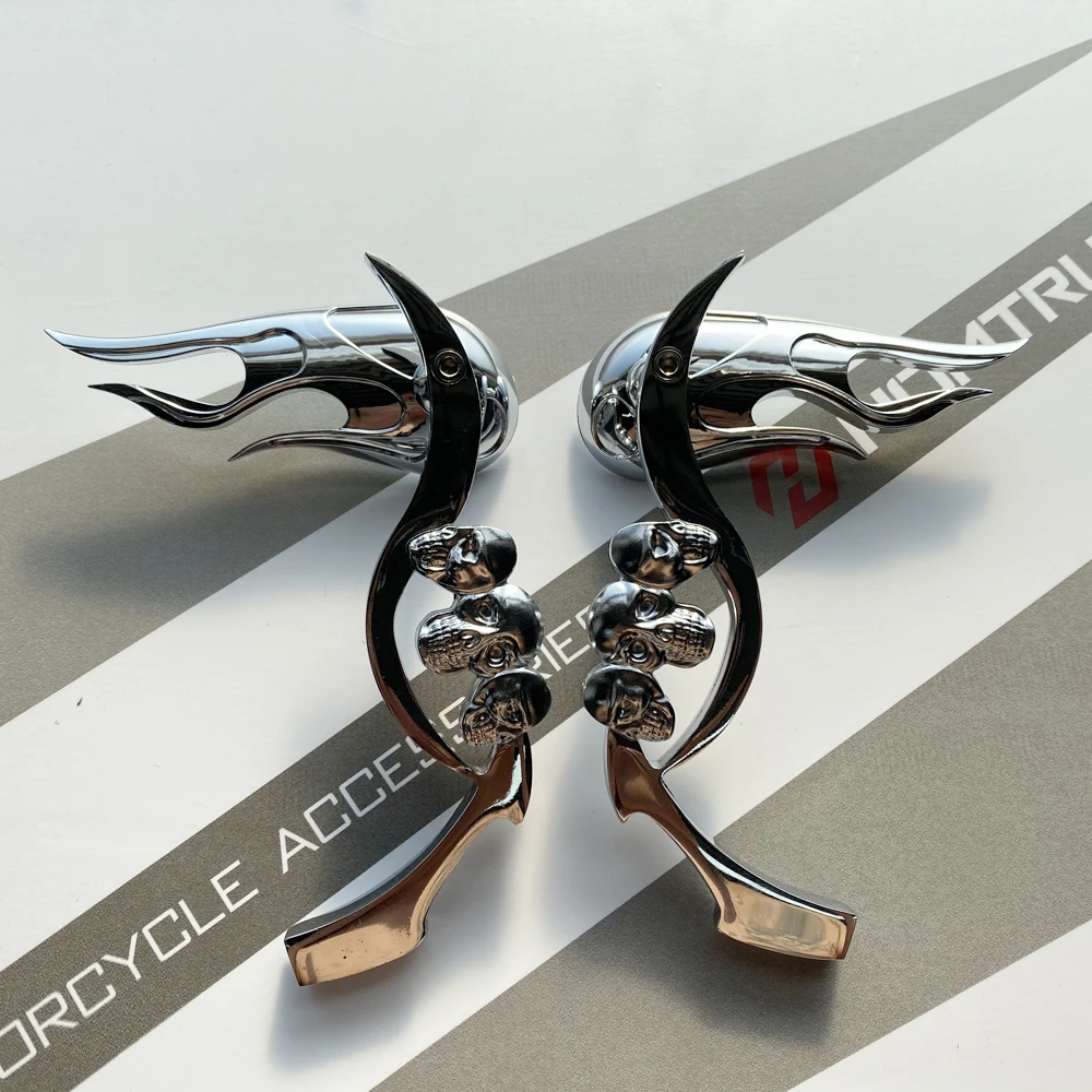 할리 DYNA SOFTAIL SPORTSTER ROAD KING 용 CHROME SKULL FLAME 백미러