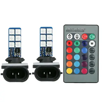 

New Arrival High Quality 2pcs Multi-Color 881 5050 RGB LED 12SMD Car Headlight Fog Light Lamp Bulb + Remote