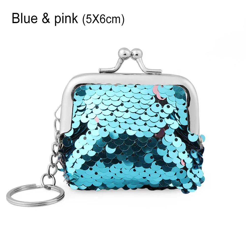 Blue pink Новая мода Русалка с пайетками, с отделением для монет, кошелек для девочек блестящий кошелек Для женщин сумки из натуральной кожи вечерние молния клатч наушники посылка - Цвет: Blue pink