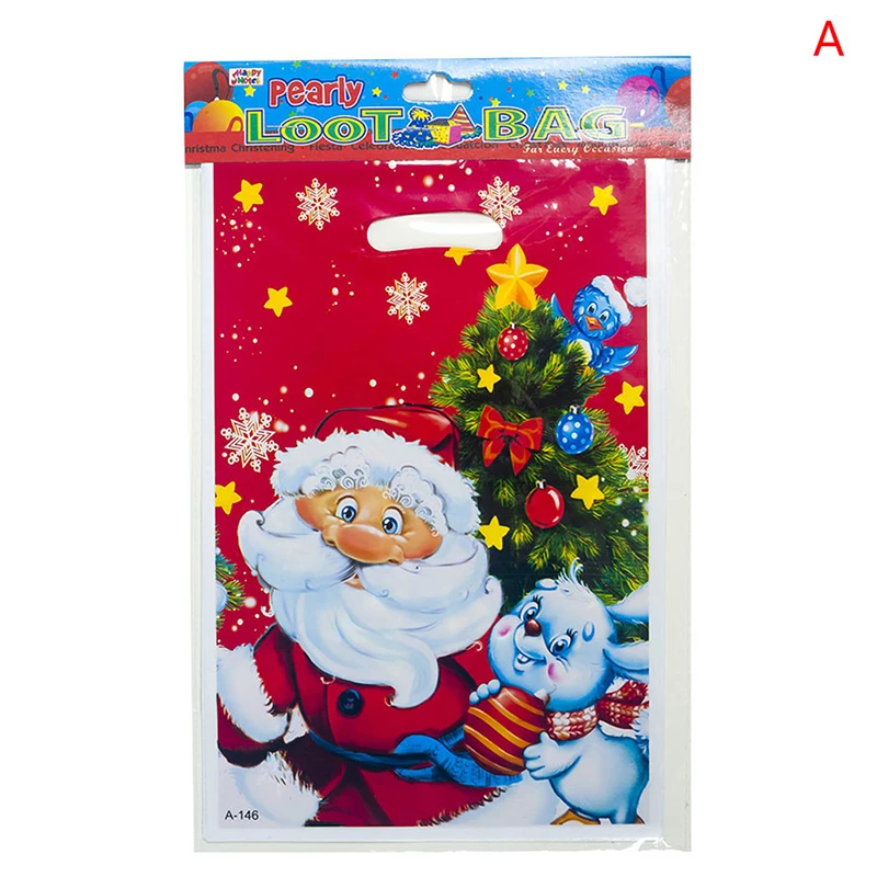 10 шт рождественские подарочные пакеты пластиковые лут мешок санта клаус конфеты сумки рождественский декор для рождества год - Цвет: A
