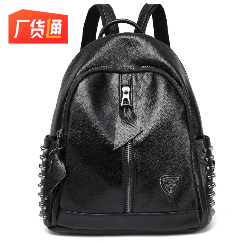 

Punk Rock And Roll Western Style Leather Backpack Women's 2019 New Style Fashion Cool Large-Volume Rivet Backpack Travel Bag Wom