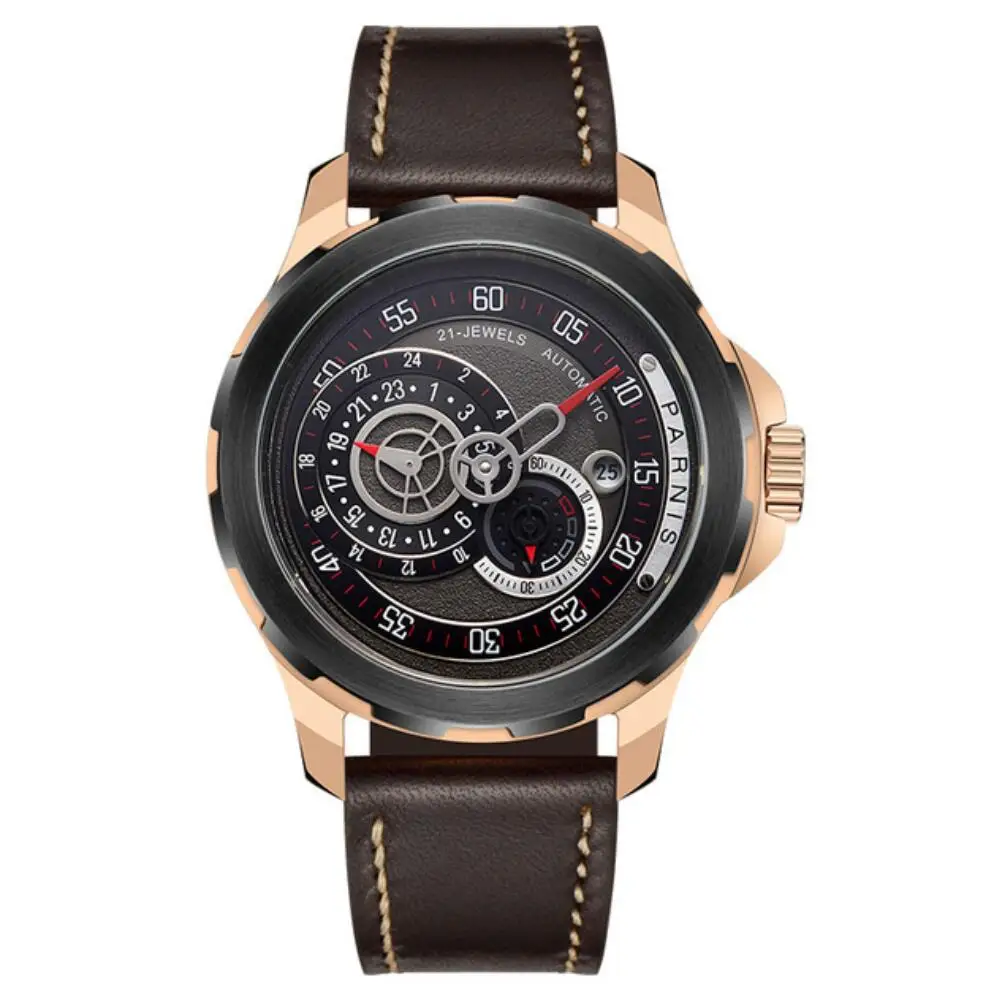 Parnis 44mm Men Watches Gold Case Automatic Mechanical Luminous Waterproof Sport Design Wristwatch Mens Leather Strap | Наручные часы