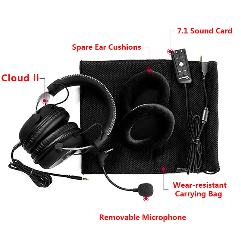 kingston HyperX Cloud II Hi Fi 7 1 объемным звуком игровые наушники микрофоном 3 5 мм компьютера