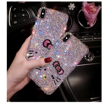 

hello kitty cute cartoon pink Cat shining diamond ins hot Cover For iPhone11 pro max X XR XS Max 8 7 6 6s Plus Phone Case funda