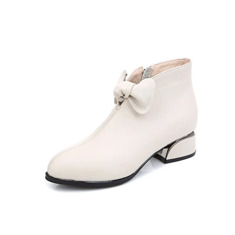 

Size 35 To 42 43 Genuine Leather Ankle Boots Medium Heel Short-barrel Large-size Girl Boots Coarse Heel Comfortab Womens Boots