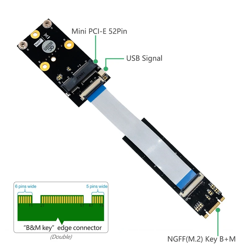 Мини PCI-E к M.2 NGFF ключ B/M/B+ M адаптер с FFC кабелем для WiFi комбинированной bluetooth-карты