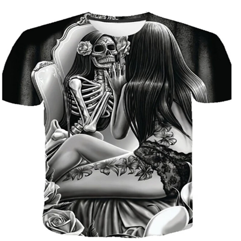 

Summer new skull element style round neck T-shirt men's fashion sexy 3D printing casual short-sleeved Harajuku T-shirt top