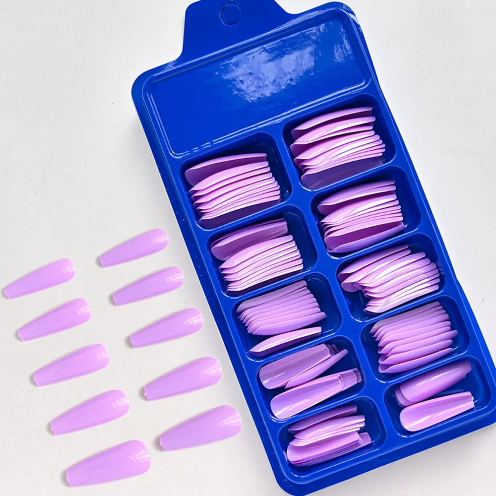 1 Box 100pcs Long Coffin Nail Art Tips - Colorful Ballerina Fake Nails