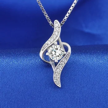 

925 Sterling Silver Necklace Soft Angel Female Heart-Shaped Drop Pendant Korean Style Clavicle Chain Jewelry