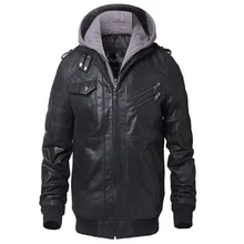 Новое качество ПУ кожа С Капюшоном Молнии повседневное пальто для мужчин осень/зима мужчин