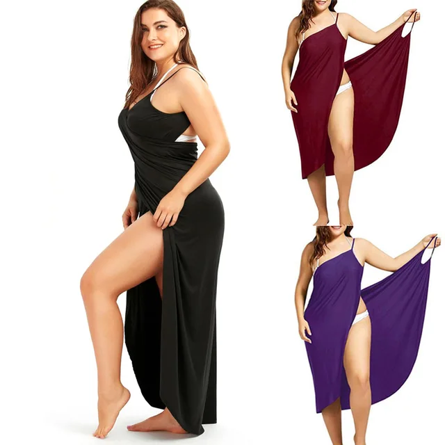 US $5.64 2019 Fashion Women Solid Color Beach Summer Dresses Sling Sleeve Casual Sexy Loose Towel Dress Vest