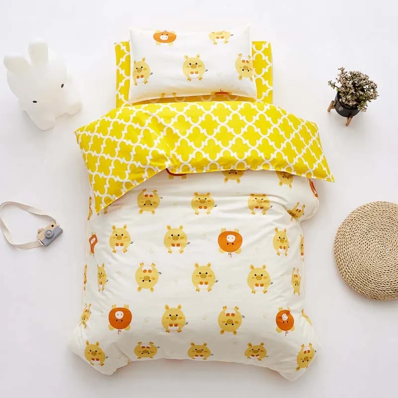 

3Pcs/set Cotton Crib Bed Linen Kit For Boy Girl Cartoon Baby Bedding Set Includes Quilt Cover Sheets pillowcase Without Filler
