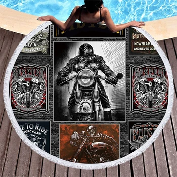 

Riding Motorcycle Beach Towels Retro Vintage Style Shawl Fringe Microfiber Round Fabric Bath Towels For Living Room Home Decor