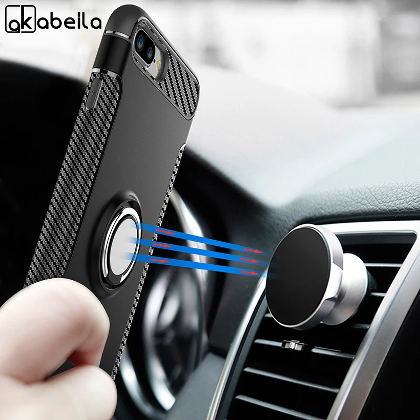 AKABEILA Case For iPhone 5 5S 6 6S Plus X Cover Finger Ring Car Magnet Matte Protector For iPhone 7 8 Plus Kicksatnd Shell i7 i6
