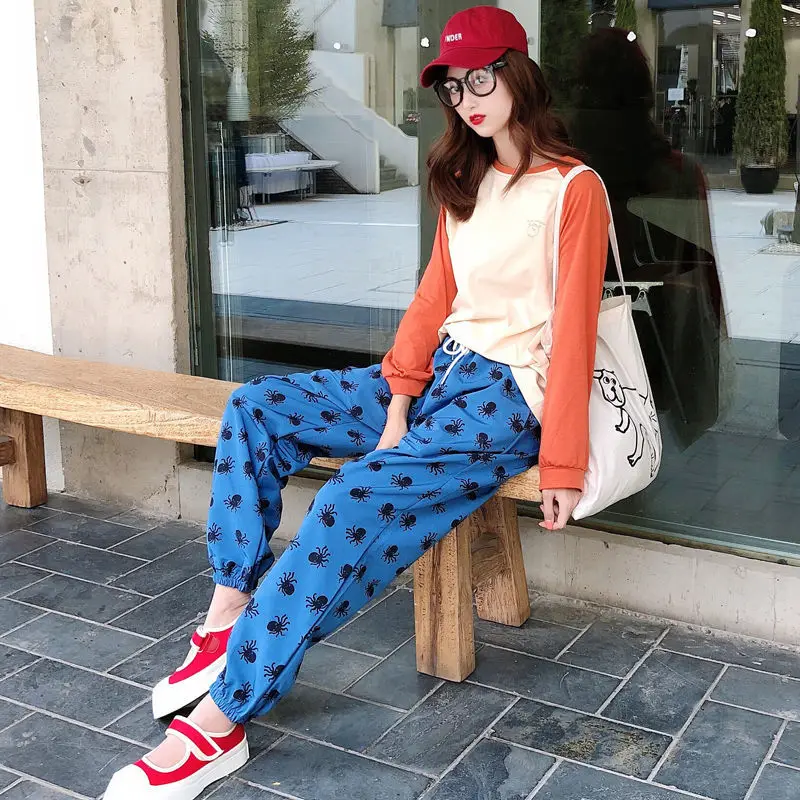 HOUZHOU Sweatpants Women Korean Style Harajuku Pants Streetwear Women Joggers Autumn Fashion Track Pants Women Print Trousers
