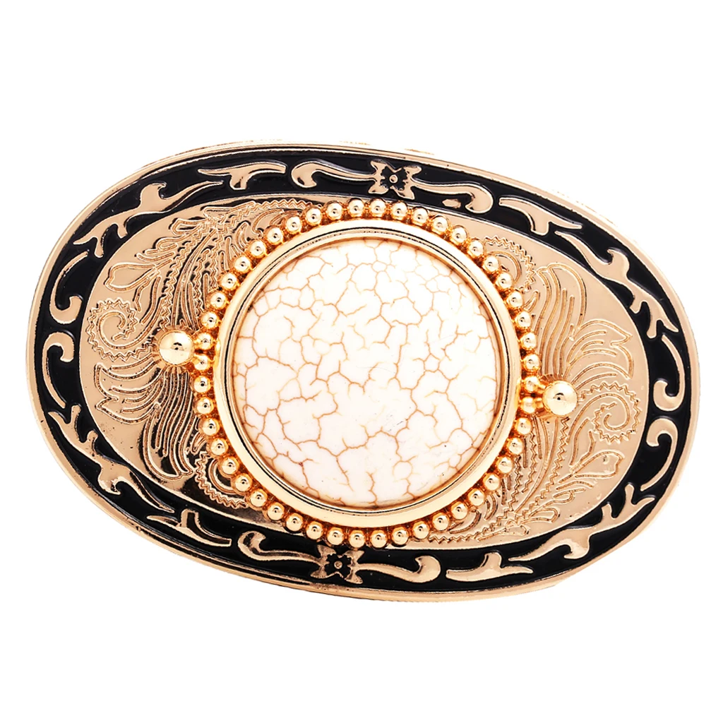 Western Belt Buckle Replacement - Inlaid Gemstone & Turquoise - Novelty Cowboy Belt Buckle, Oval / Square