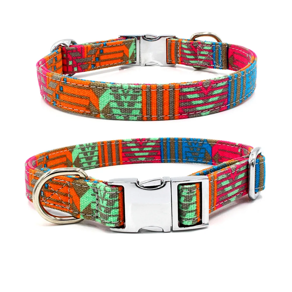 Horizontal stripes Ошейник для собак на заказ, Выгравированная нейлоновая кошечка, ошейник с идентификационной биркой, богемный принт, ошейник с табличкой для питомцев, регулируемый для средних и больших собак - Цвет: Horizontal stripes