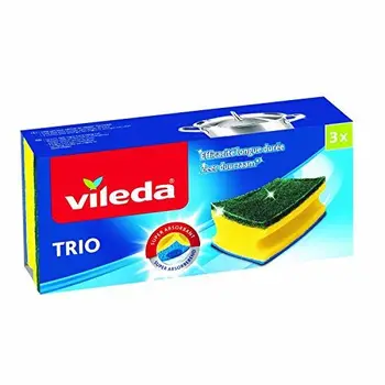 

Vileda - Estropajo Salvauñas 2 + 1, 3 unidades, estropajo antibacterias multisuperficie, doble uso, color amarillo