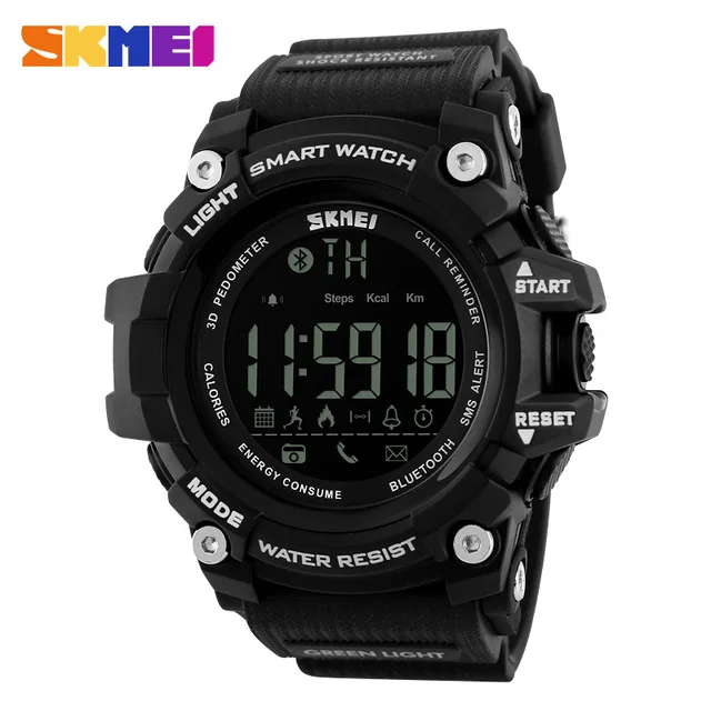 Black Watch SKMEI Bluetooth умные цифровые часы для мужчин спортивные водонепроницаемые напоминания о звонках мужские s часы EL подсветка наручные часы Мужские часы - Цвет: Black Watch