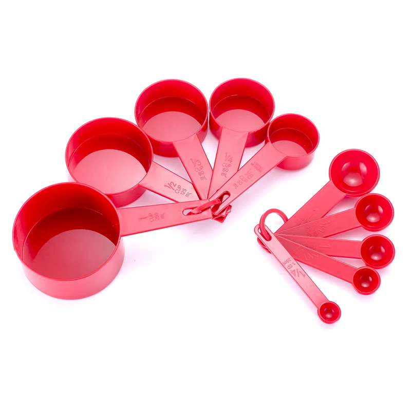 3 цвета Пластиковые мерные чашки 10 шт./лот мерная ложка кухонные инструменты измерение набор инструментов для выпечки Кофе Чай - Цвет: Красный