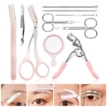 

Wholesale 10-in-1 Eyebrow Shaping Set Scissors Eyelash Curler Eyebrow Razor Eyebrow Comb Scissors Set Women Female Makeup Tool M