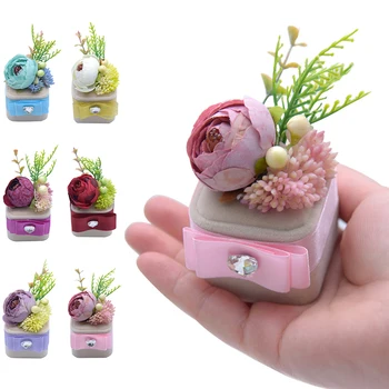 

Fashion Artificial Rose Flowers Engagement Rings Box For Women Men Wedding Bride Bridegroom Ring Display Boxes Accessoreis