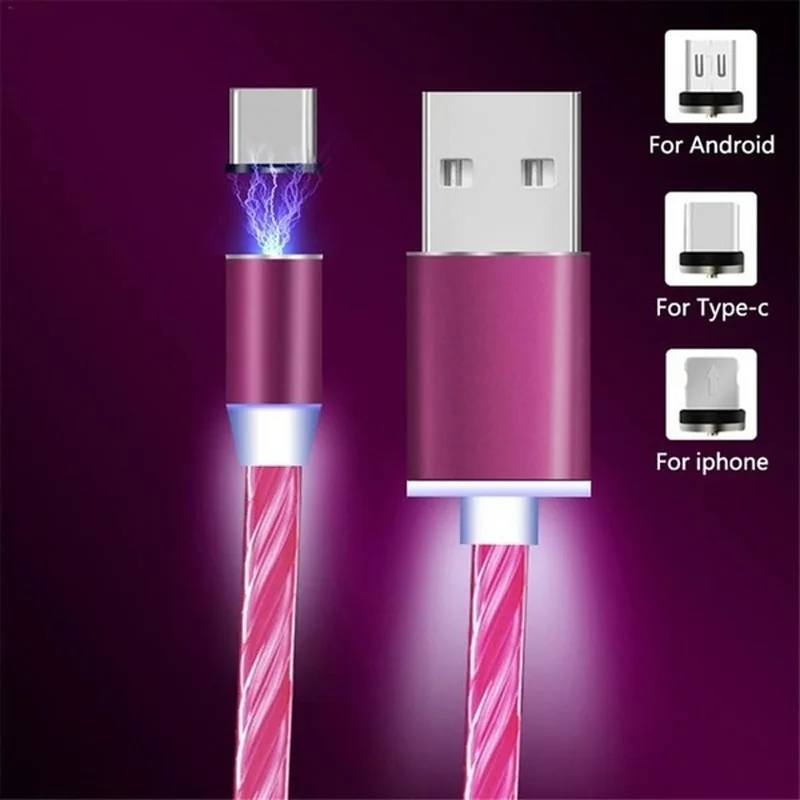 Светящийся Магнитный кабель Micro USB для зарядки samsung type C светодиодный зарядный кабель для iPhone Магнитный зарядный кабель usb type C - Цвет: Красный