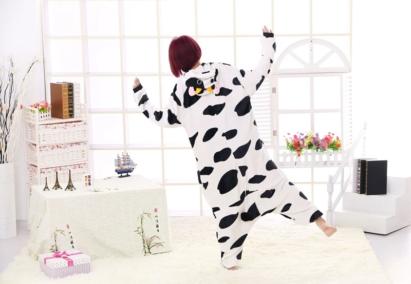 Kid Adult Cow Kigurumi Onesie Women Animal Costume Fancy Soft Cow Cosplay Onepiece Child Boy Girl Winter Sleeping Suit