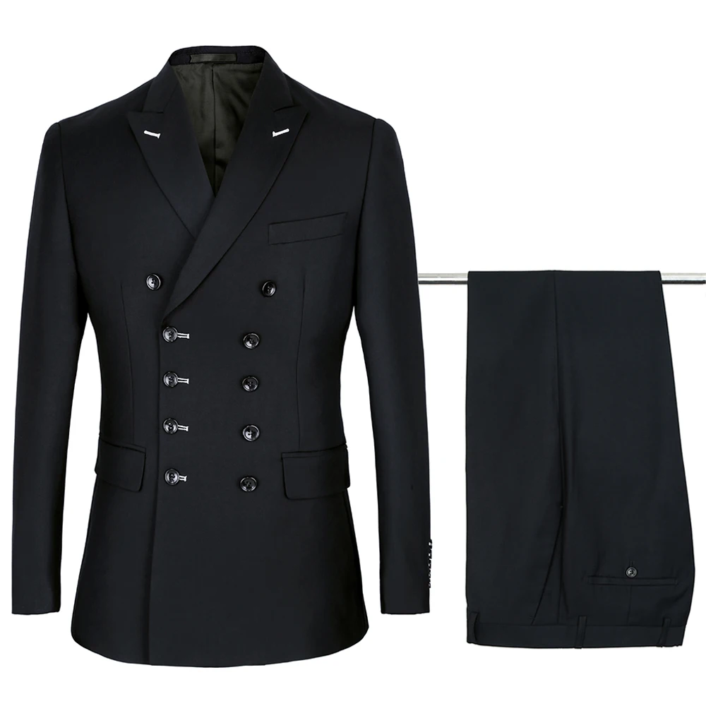 PAULKONTE Made Men Slim Fit Suits Double Breasted Black Blue Formal Wedding Tuxedos Party Gift Classic Men's Suit (Jacket+Pants)