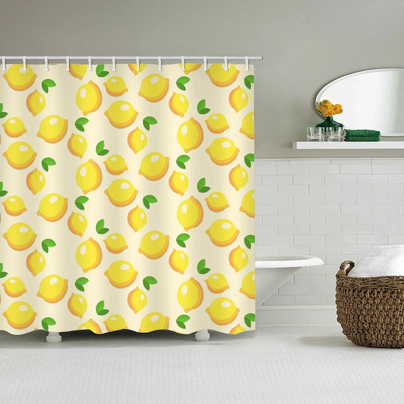 Желтый лимон фруктовый принт Водонепроницаемый полиэстер занавеска для душа Туалет перегородка занавеска с крючками для ванной комнаты