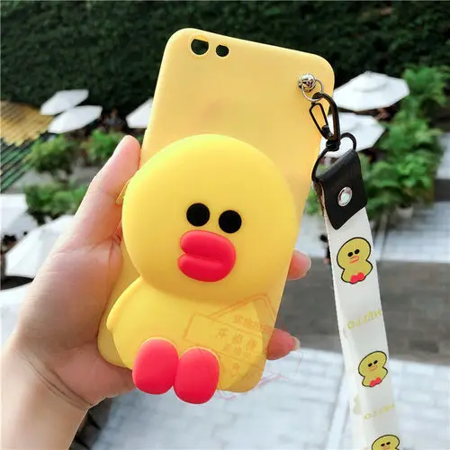 with strap Милый 3D чехол с рисунком для Apple Iphone X, XR, XS, Max, чехол для Iphone 5 5S se, 6, 6 S, 7, 8 Plus, мягкий силиконовый чехол с милым животным принтом - Цвет: with strap