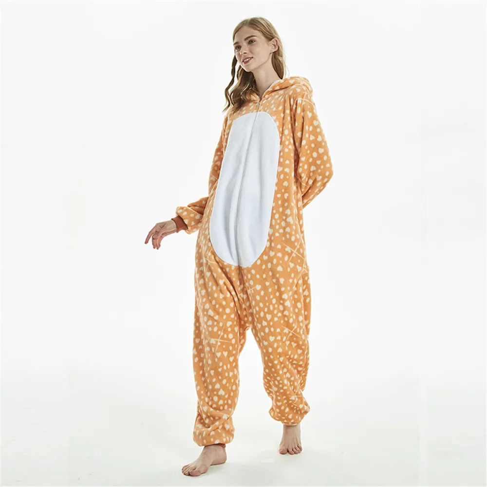 Кигуруми Onesie для взрослых женщин животных пижамы костюм фланелевые теплые пижамы цельный зимний комбинезон косплей Рождество Sika олень