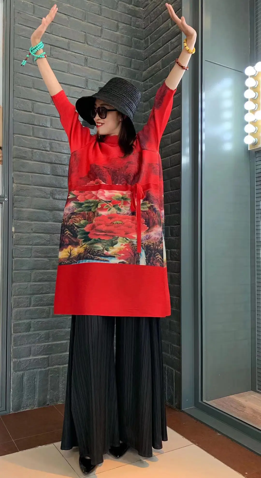 

2020 New Spring Models Women's Clothes Printed Peony Flower Dress Miyake dress women elegant dress plus size vestidos club dress