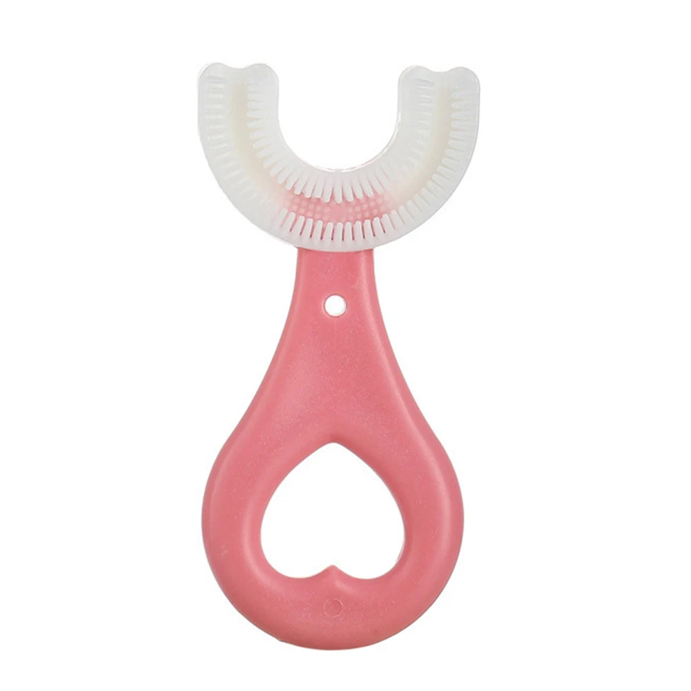U Shaped Toothbrush 2-12 Ages Kids Toothbrush U-Shape Infant Toothbrush with Handle Silicone Oral Care Cleaning Brush for Baby