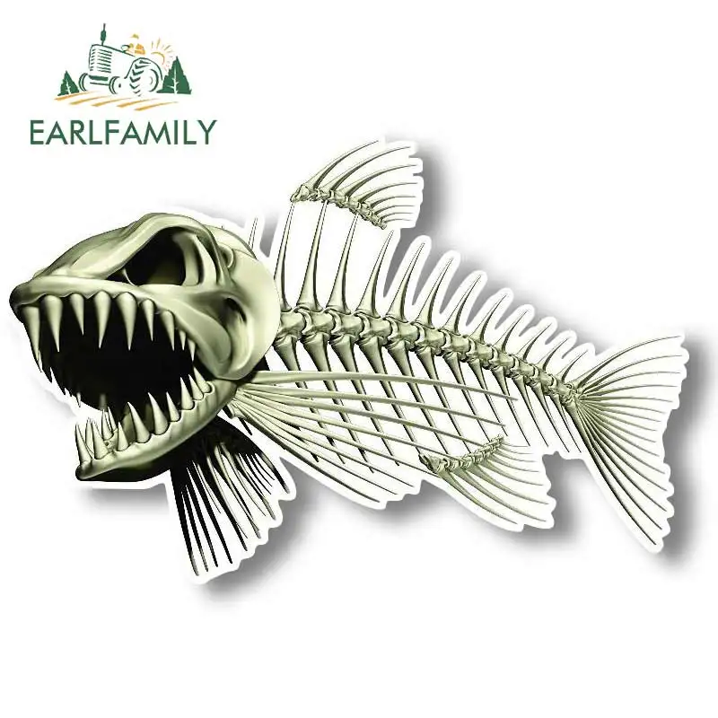 Автомобильные наклейки EARLFAMILY 13 см х 8 5 страшный скелет рыба рыбалка авто 3D