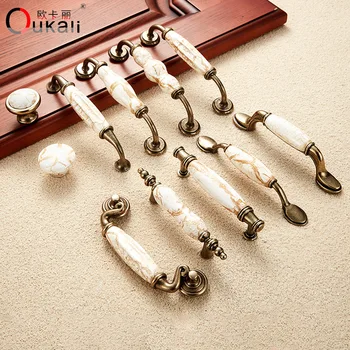

Cabinet Wardrobe Handle and Door Pull Drawer Knob Hardware Kitchen Cabinet with Marble Ceramic Antique Brass Base Zinc Alloy