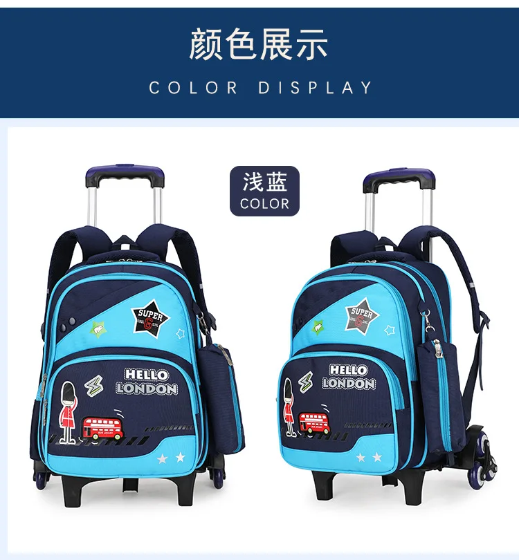 Trolley Bag Women's Young STUDENT'S Children 2-3-6 Grade Boy Six-Wheeled Waterproof Hand Push-Pull Luggage with Wheels 5