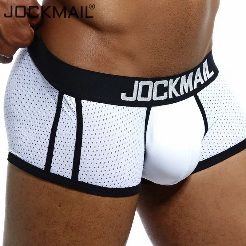 JOCKMAIL, дышащие, сетчатые, шелковые, мужские боксеры, шорты, 12 углов, нижнее белье,, нижнее белье для мужчин, хлопок, для мужчин, s, боди, гей, нижнее белье - Цвет: JM405 WHITE