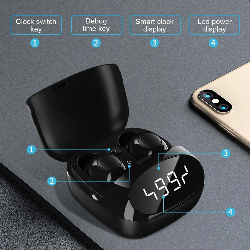 IWALK Mini TWS Bluetooth V5 0 LED Clock Earphones Wireless 9D Hifi Sports Earphone IPX4 Waterproof Headset Earbuds Microphone