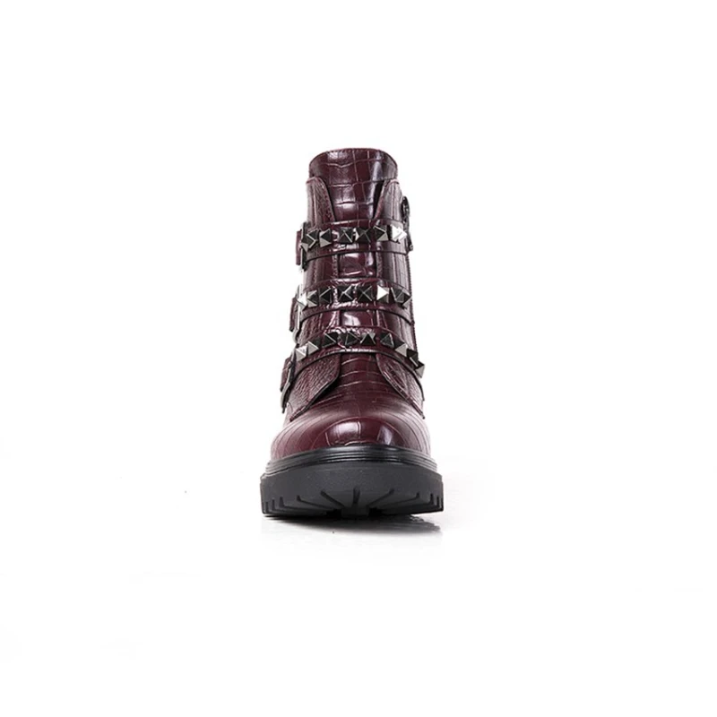REAVE CAT Girls Motorcycle Ankle Boots Big Buckles Plush warm Leather Waterproof Boots Rome Style Round Toe Platform Size 25-38